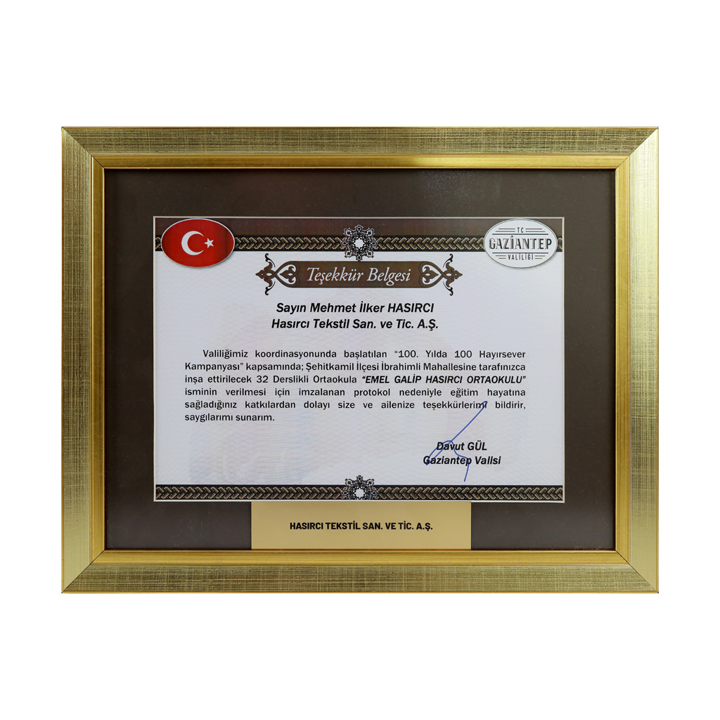 gaziantep valiliği teşekkür belgesi